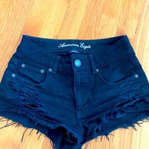 Black high waist stretchy denim shorts